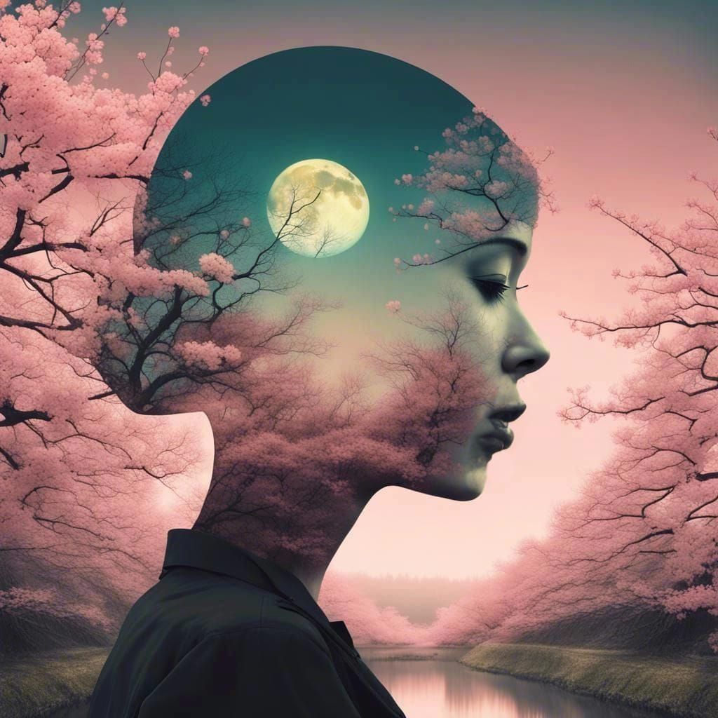double exposure cherry blossom moon   by @Magdalene