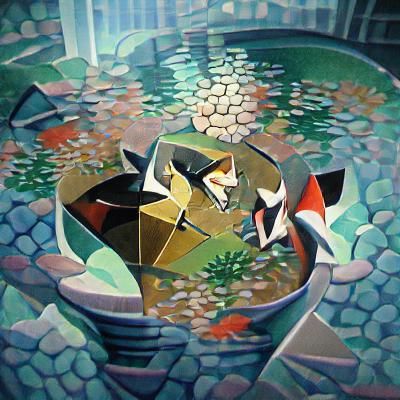 Fish pond japanese abstract cubism Euclidean Georgy Kurasov ...