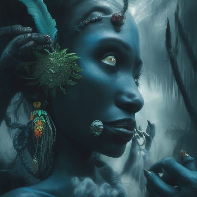 Beautiful fearless dark skinned voodoo sorceress witch docto...