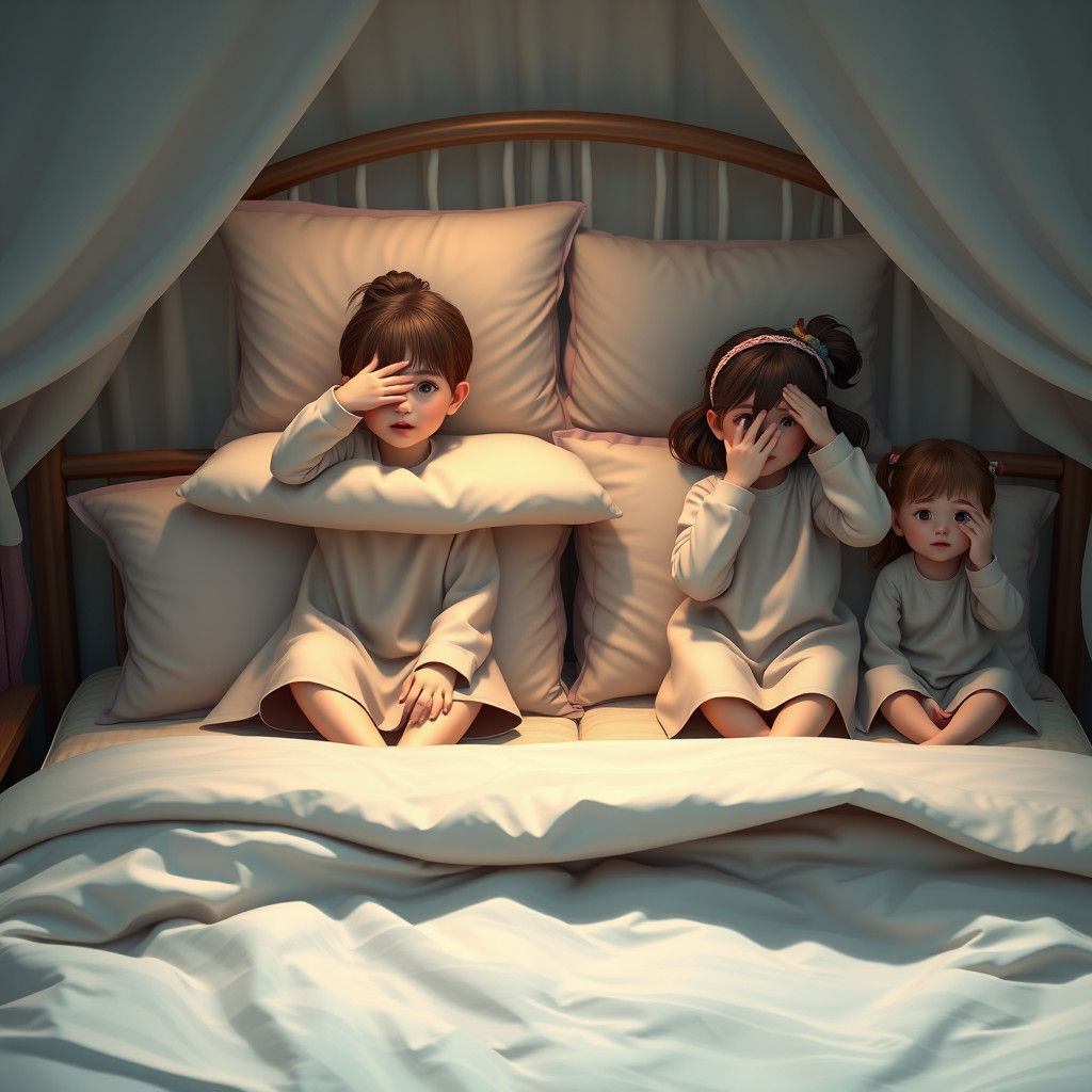 Sisters Saying Prayers Before Sleep