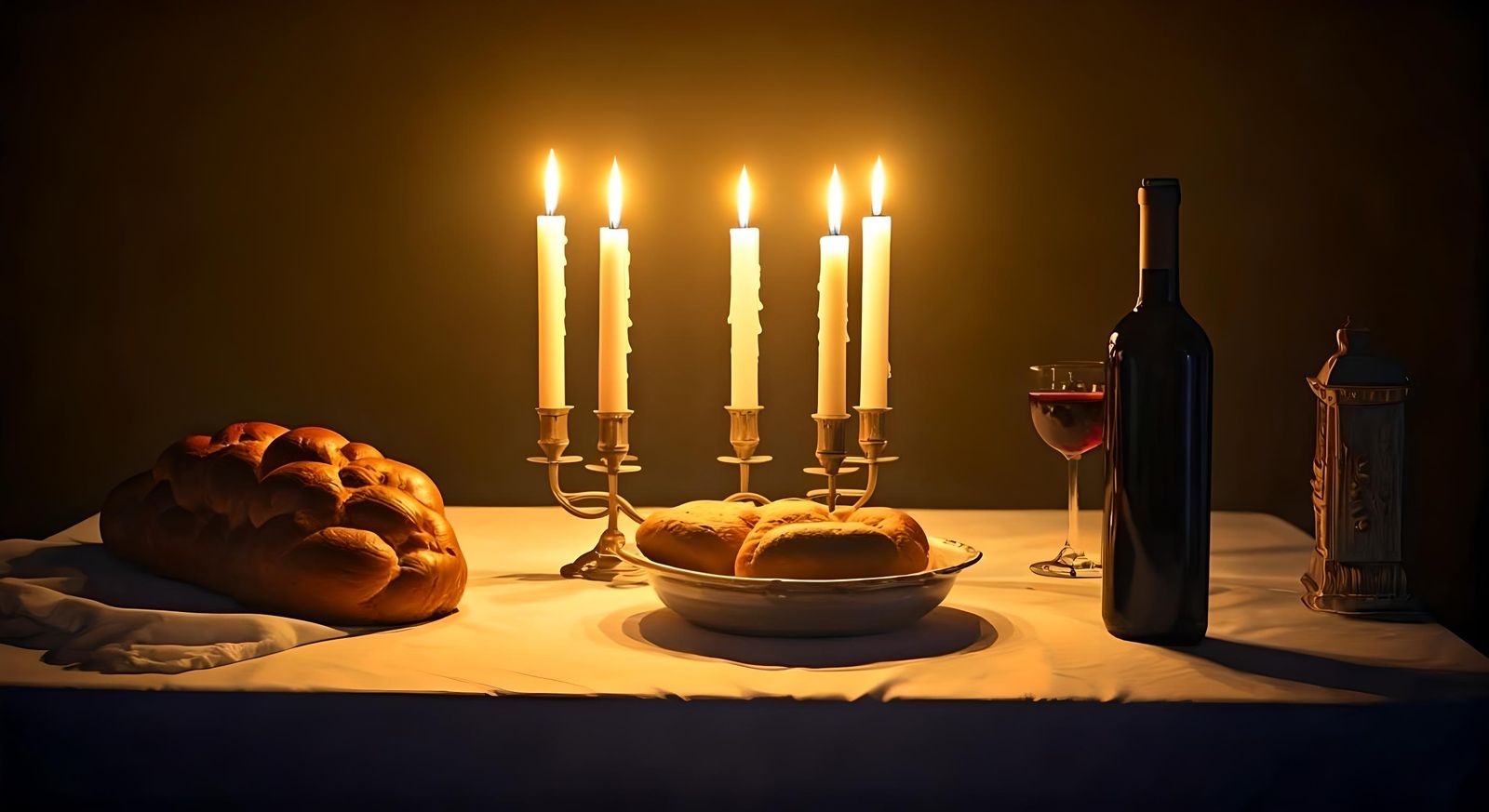Shabbat Table with Hasidim Feast in Hyperrealism