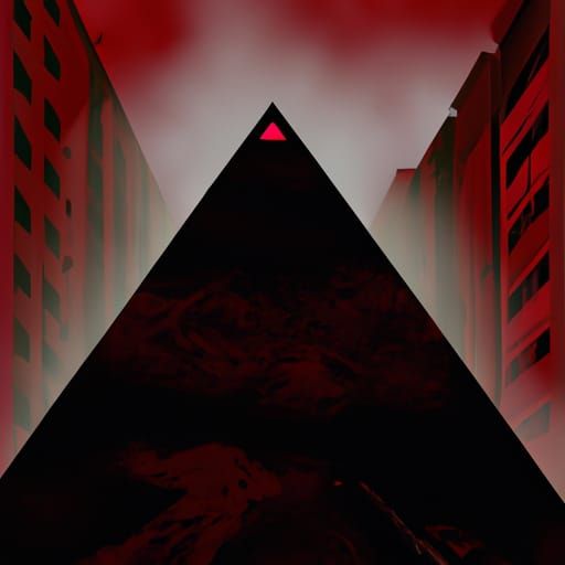 Pyramid head in a town raining blood