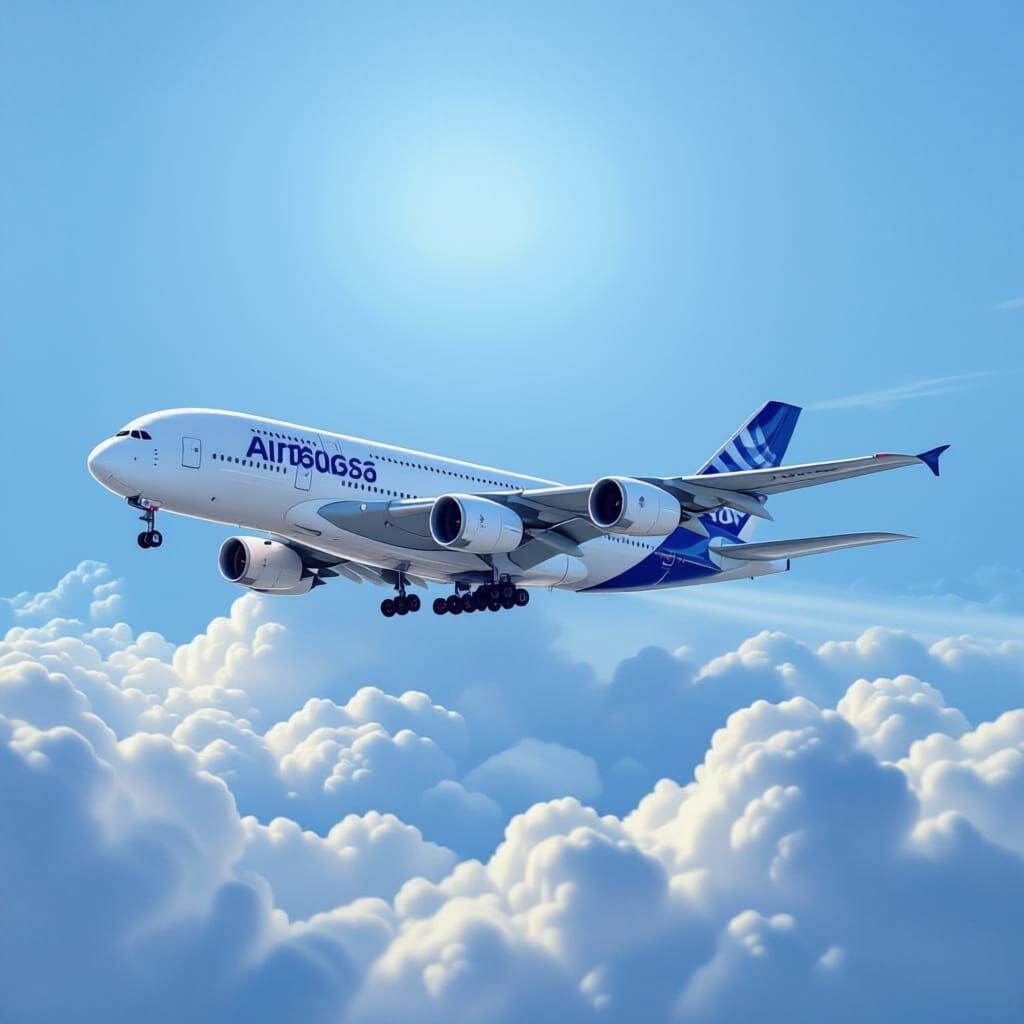 Airbus A380 Soaring Through Blue Skies