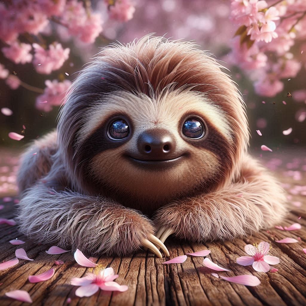 cute baby Sloth with blossom