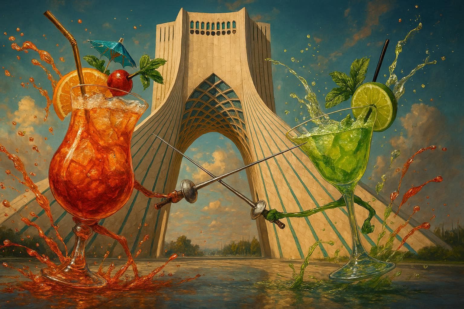 Overstuffed Cocktails Fencing at the Azadi Tower