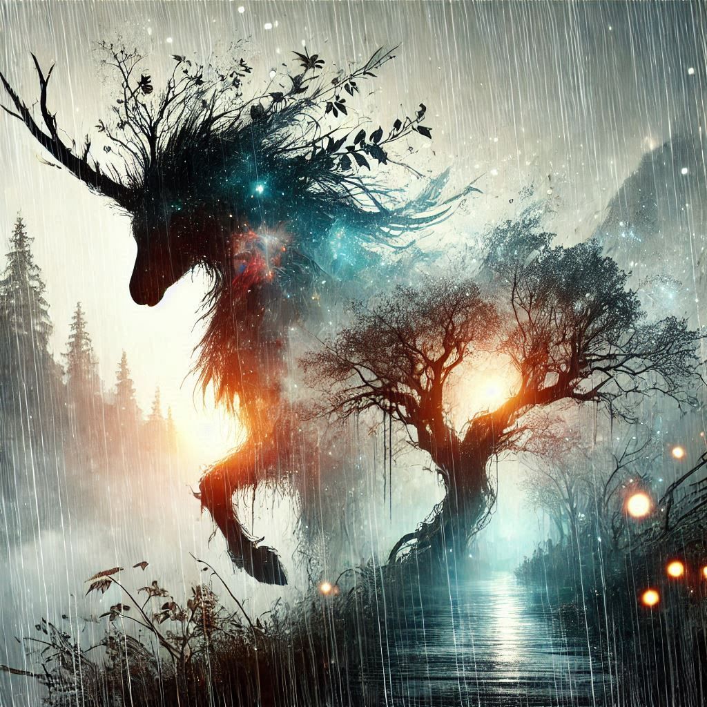 double exposure beautiful fantasy DALL-E 3 portrait landscape..