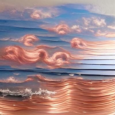 Rose gold sky over blue ocean waves