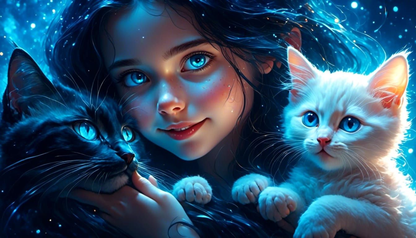 A girl and her cats