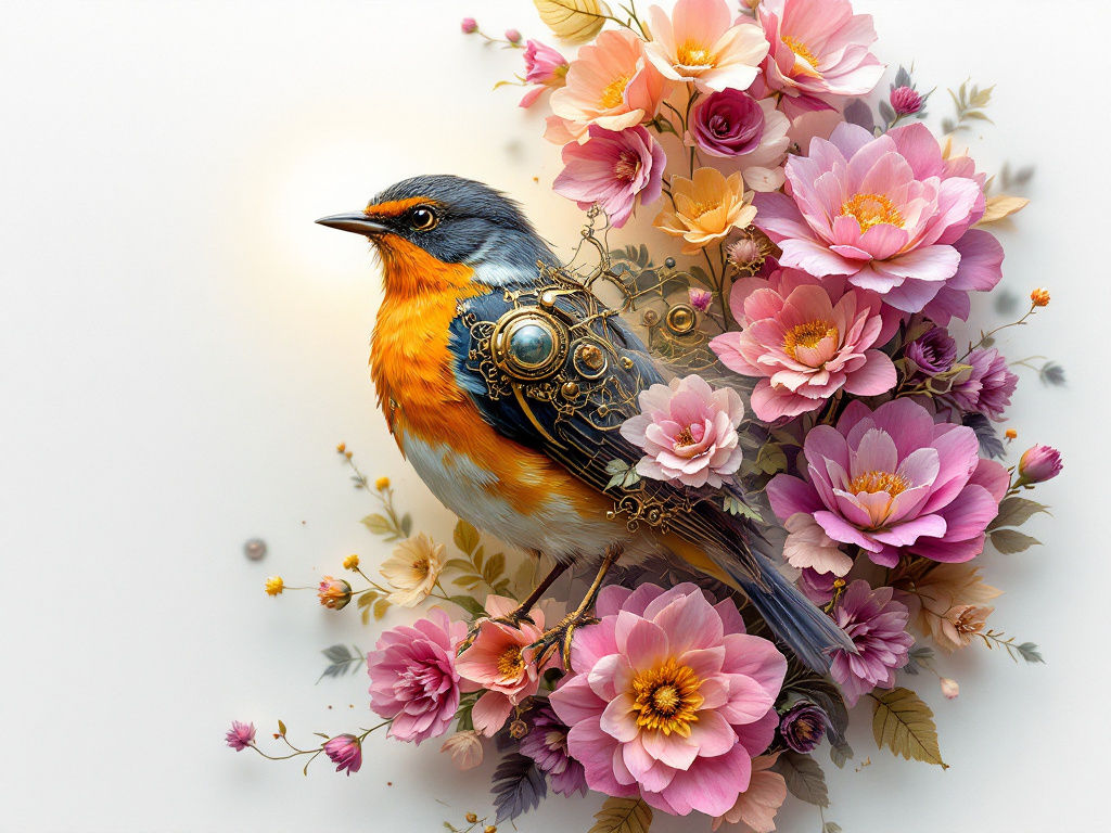 A steampunk Robin with flowers – MI