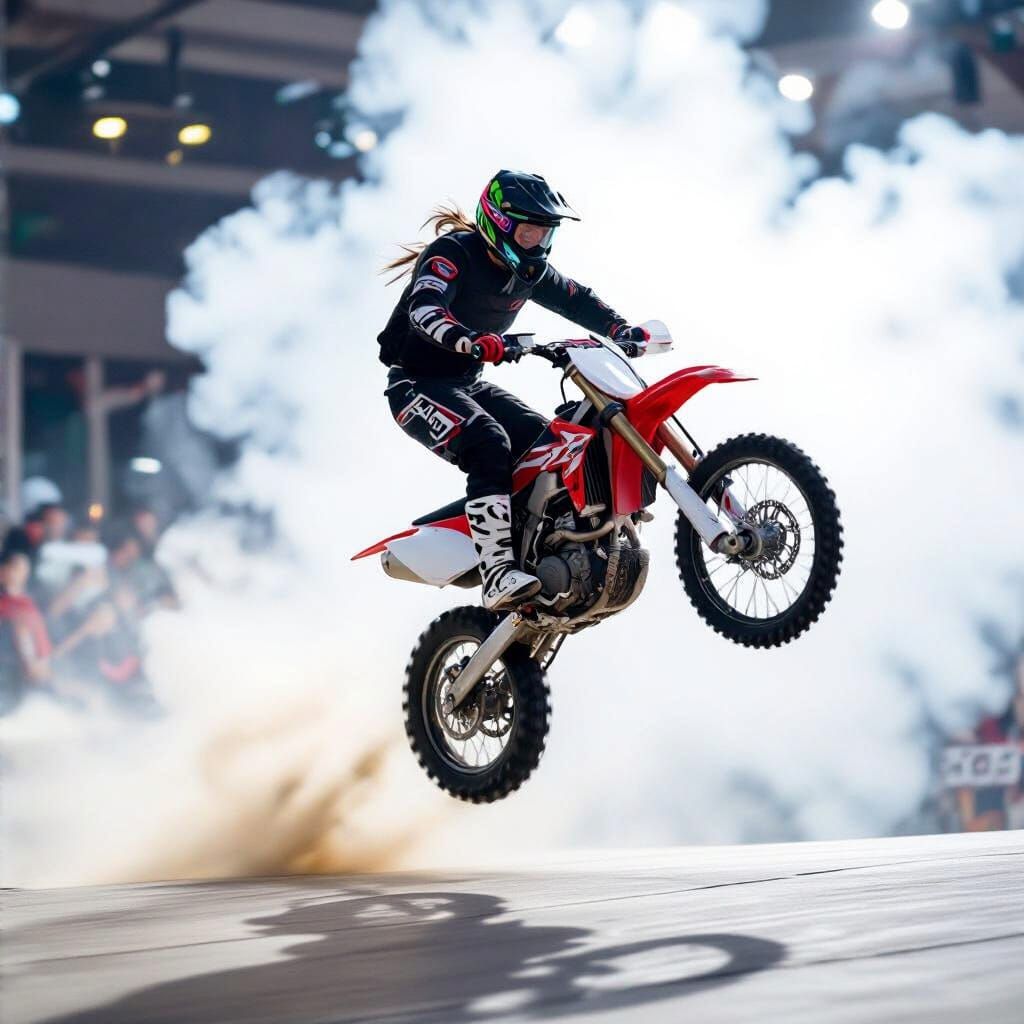 Enduro Motorcycle Mid-Air Flip Over Chasm