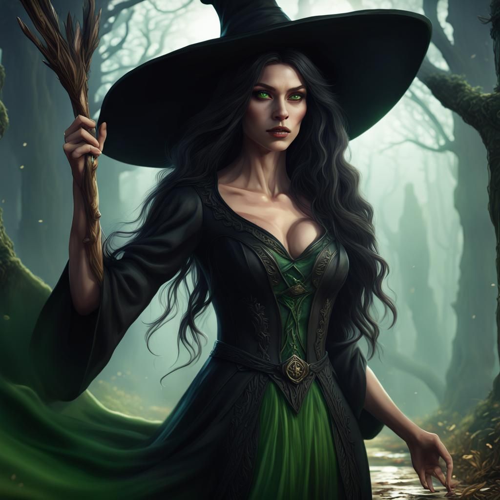 a witch with long dark hair - AI Generated Artwork - NightCafe Creator