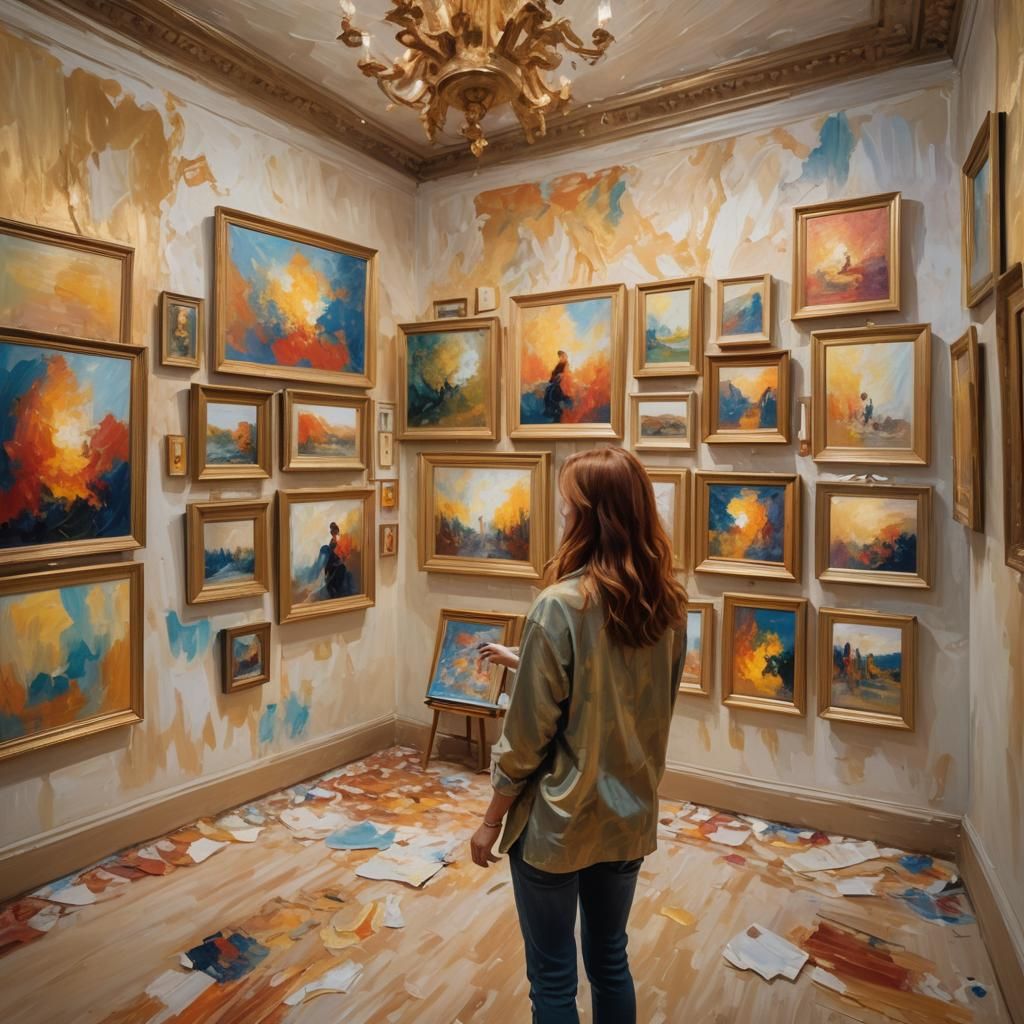 Abstract Post-Impressionist Art Gallery at Golden Hour