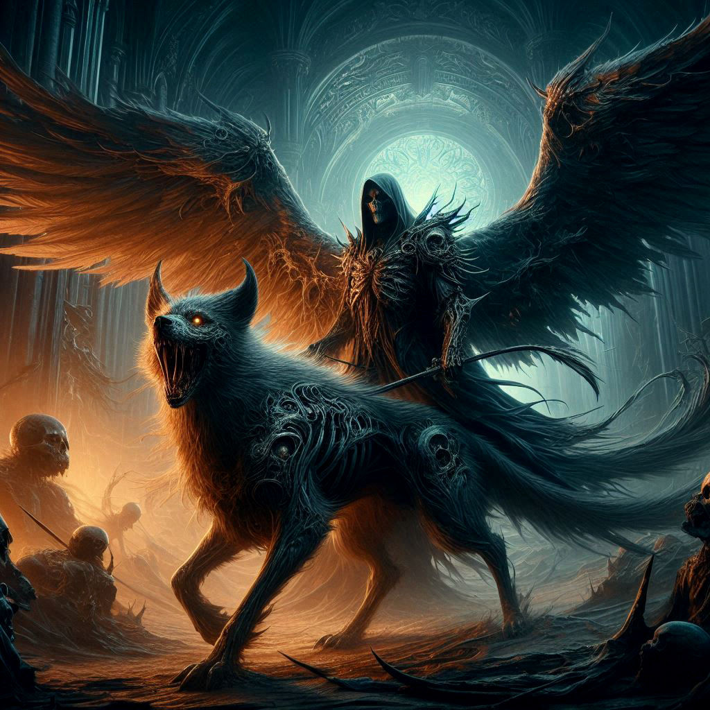 Angel of death with hellhound