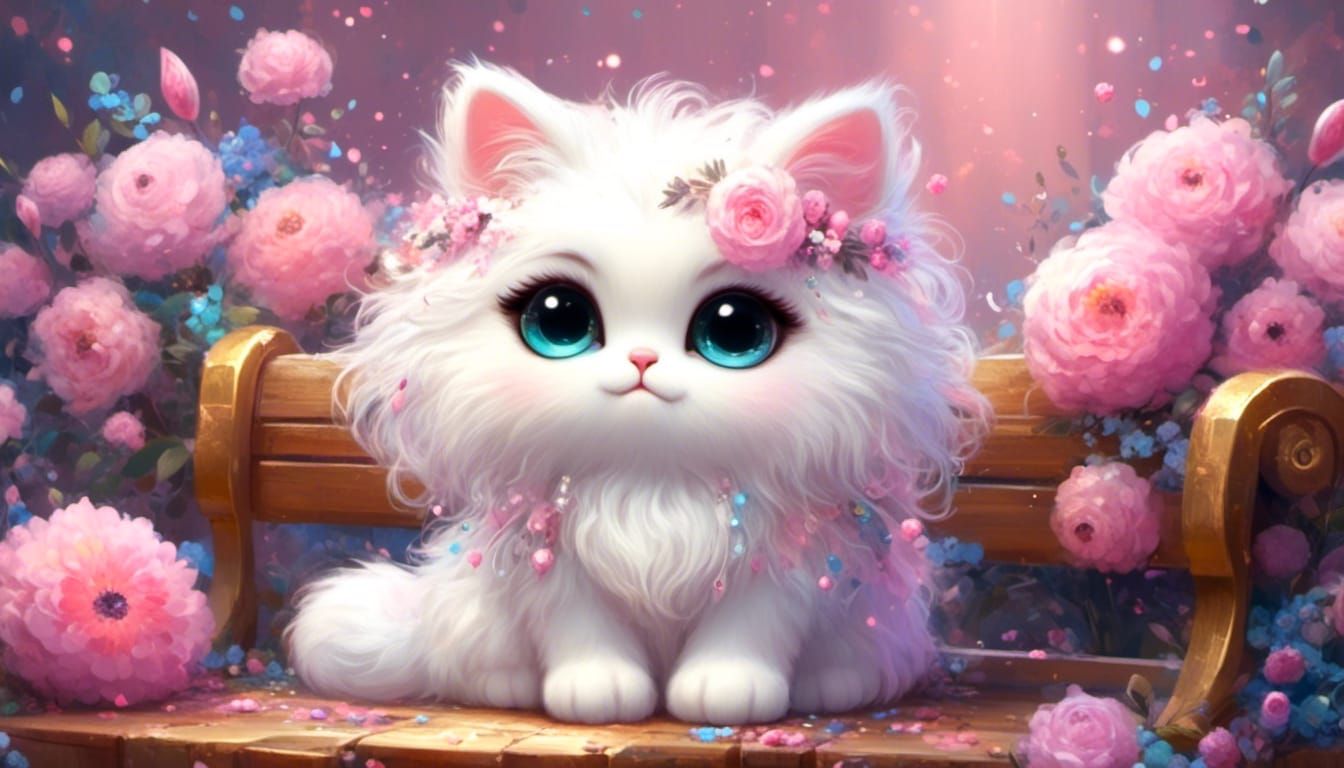 <lora:Ultra Cute:1.0> dorable fluffy white chibi cat sitting...
