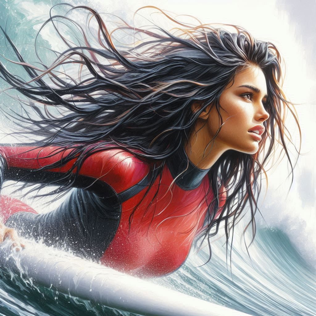 Surfing girl in red and black (#1-4)