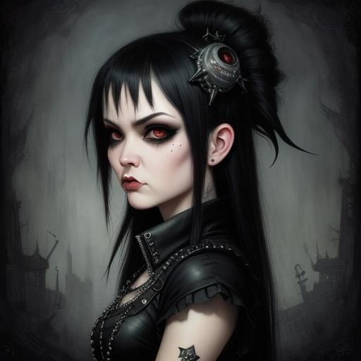 Pouty Goth Punk Girl in Art Brut Style