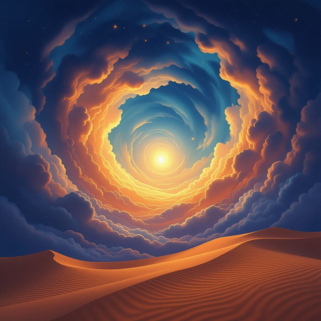 Golden Sand Vortex into Clouds at Twilight