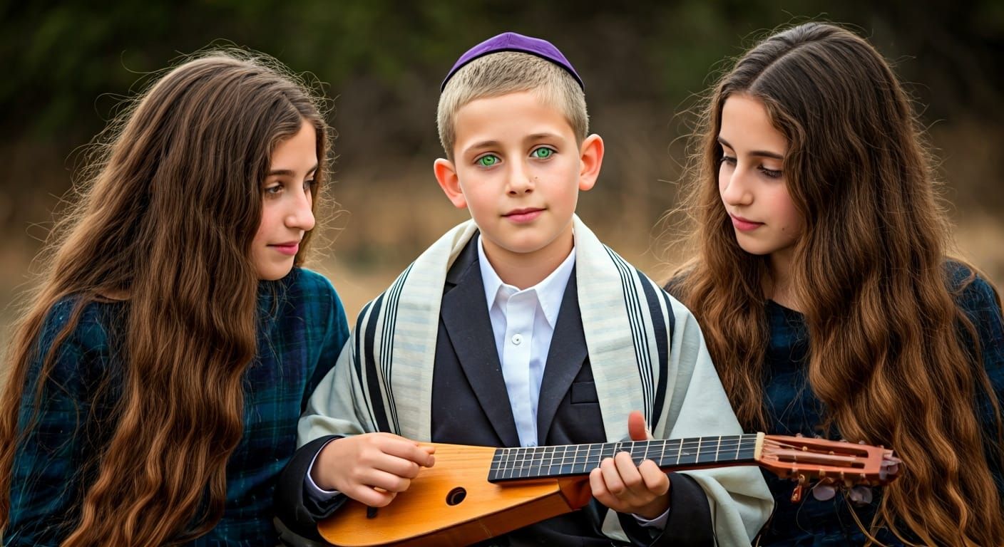 Haredi Siblings Playing Outdoors: A Realistic Portrait