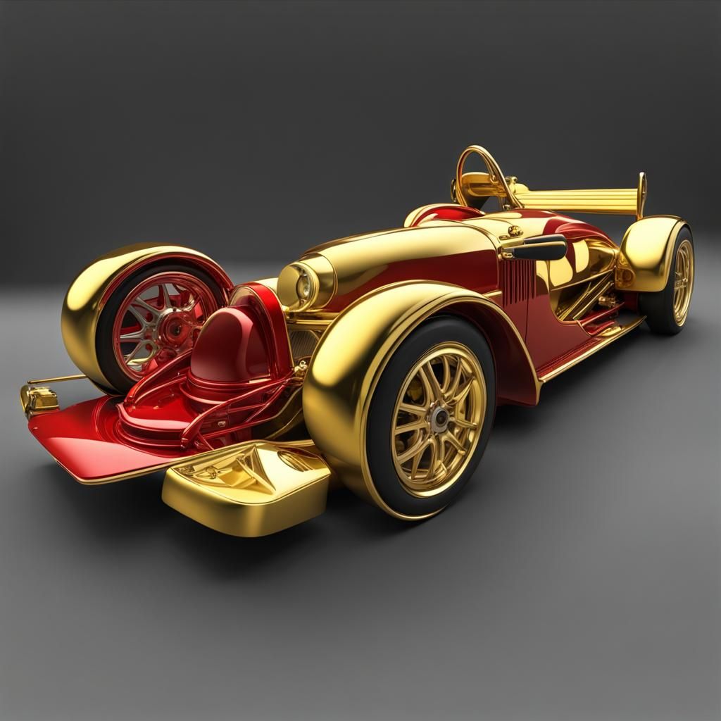 Coche de carrera metálico de oro con un poco de rojo. Dispar...