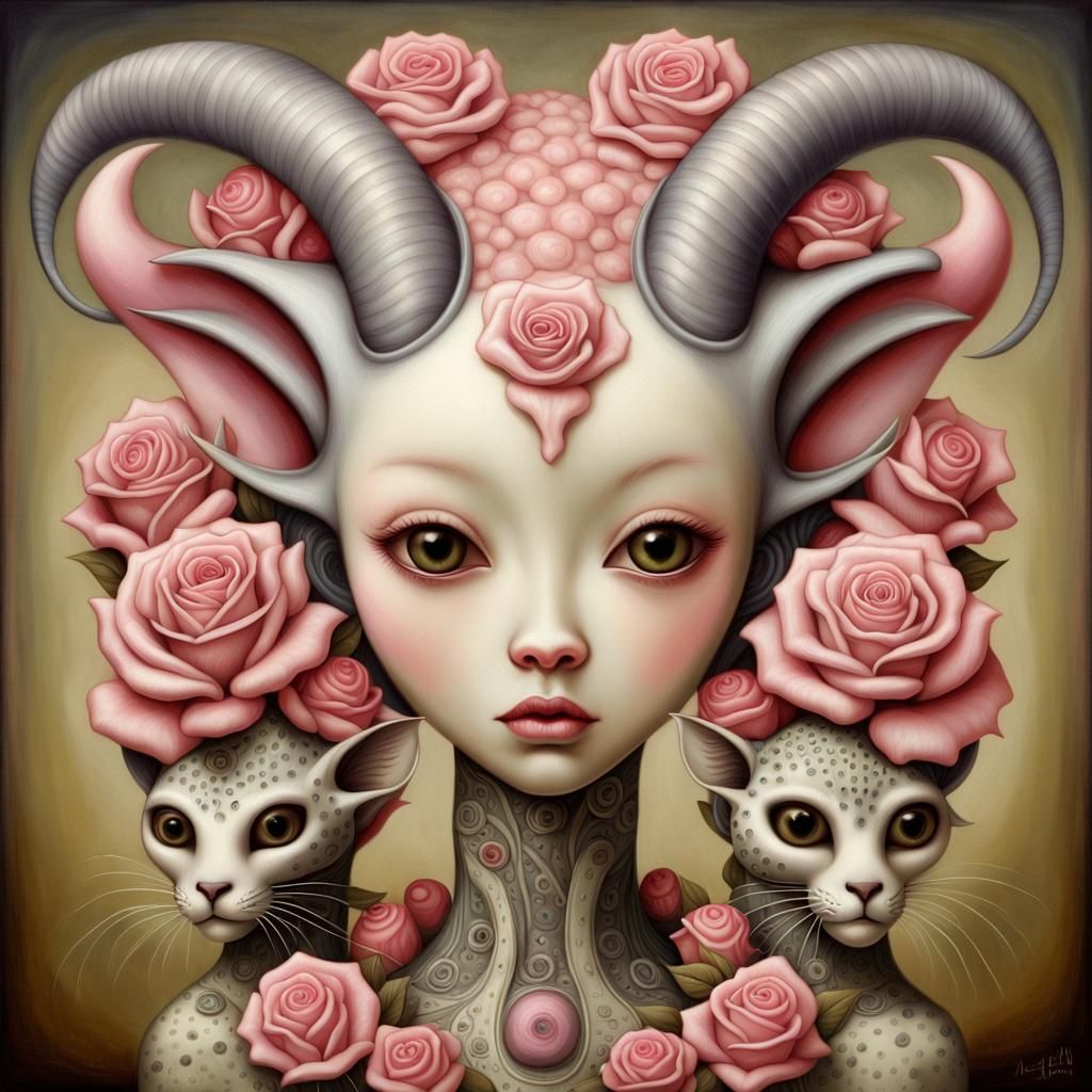 a woman with horns and roses - AI Generated Artwork - NightCafe Creator