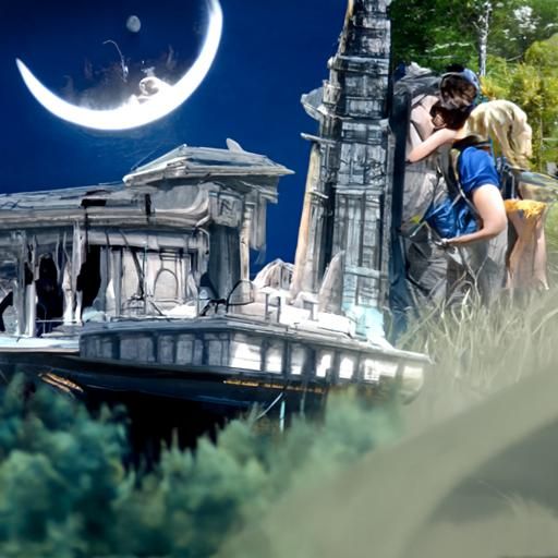 Percy Jackson and Annabeth Chase kissing under a full moon