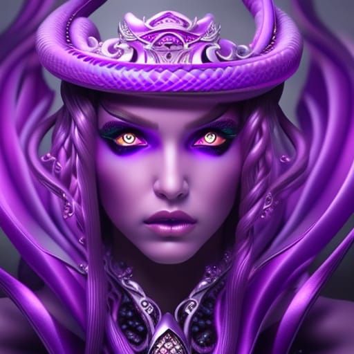 Insanely Detailed Photorealistic Art Of Maiden With Purple Snake 