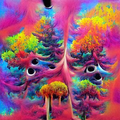 colorful trees growing out of psychedelic nostrils
