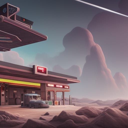 Retro gas station on a different planet - AI Generated Artwork ...