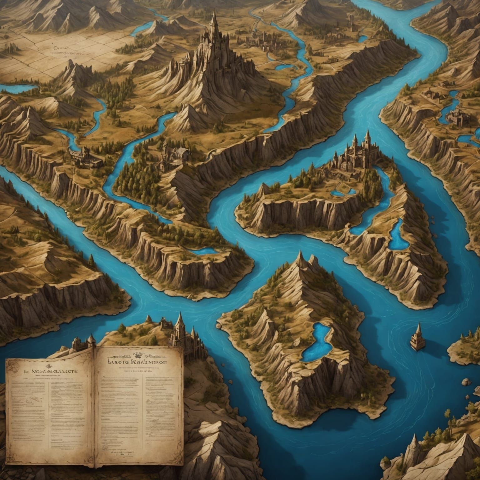 An ancient, parchment style map in shades of brown. A pencil draws on