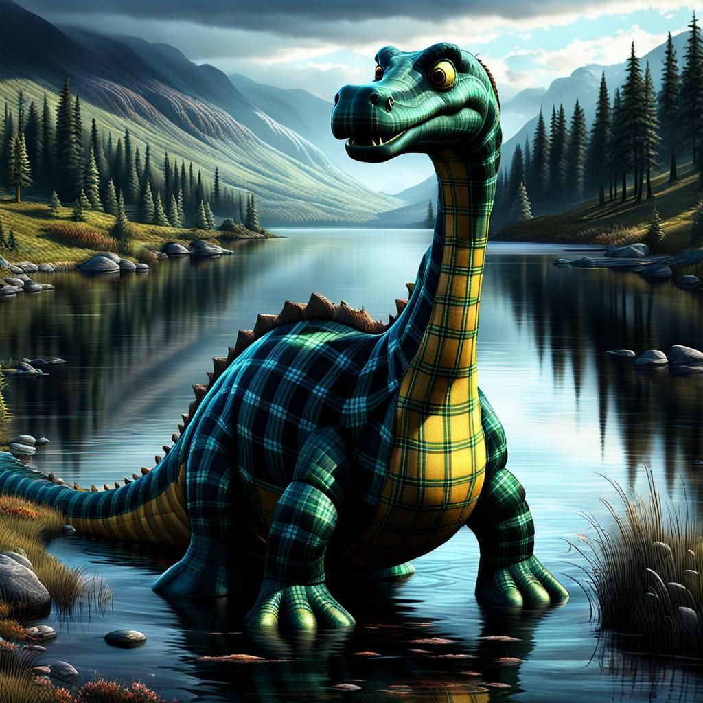 "Nessie" the Loch Ness Monster dressed in plaid. traditional plaid patterns, modern  plaid patterns, ...  by @undefined