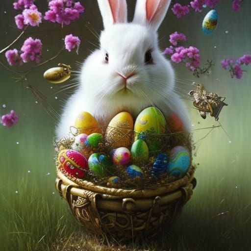 Does the Easter Bunny Lay Easter Eggs? AI Generated Artwork