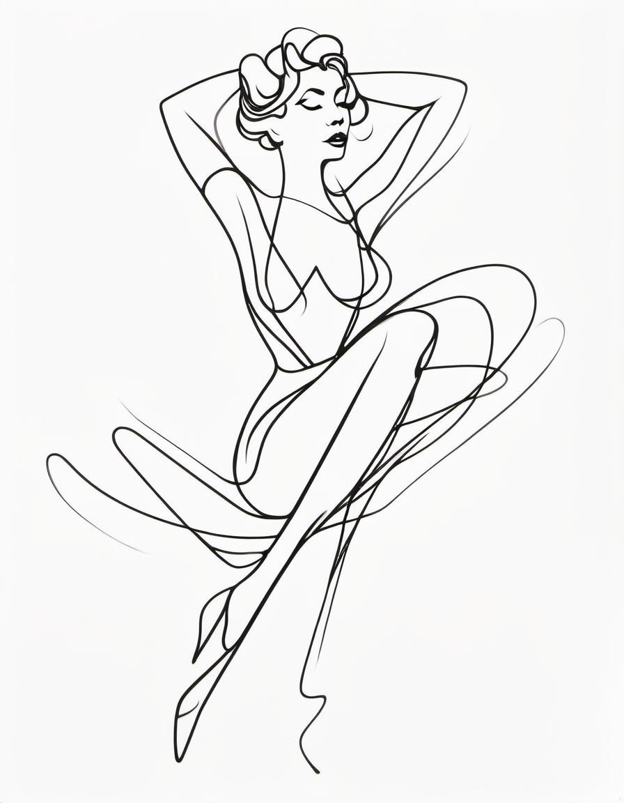 minimalist single line Sketch abstract symmetrical representation of the pin up lady, a one line art picture painted y a...