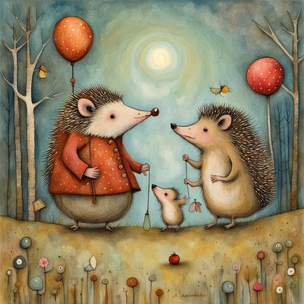Whimsical Hedgehog and Friends, whimsical illustration, magical, Anna Silivonchik, Sam Toft, Stewart ...  by @Cristian