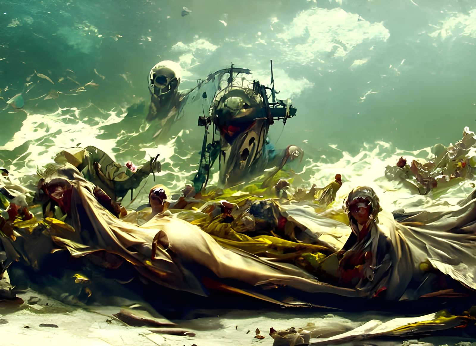Survivors floating in rotting rough seas and brain matter si...