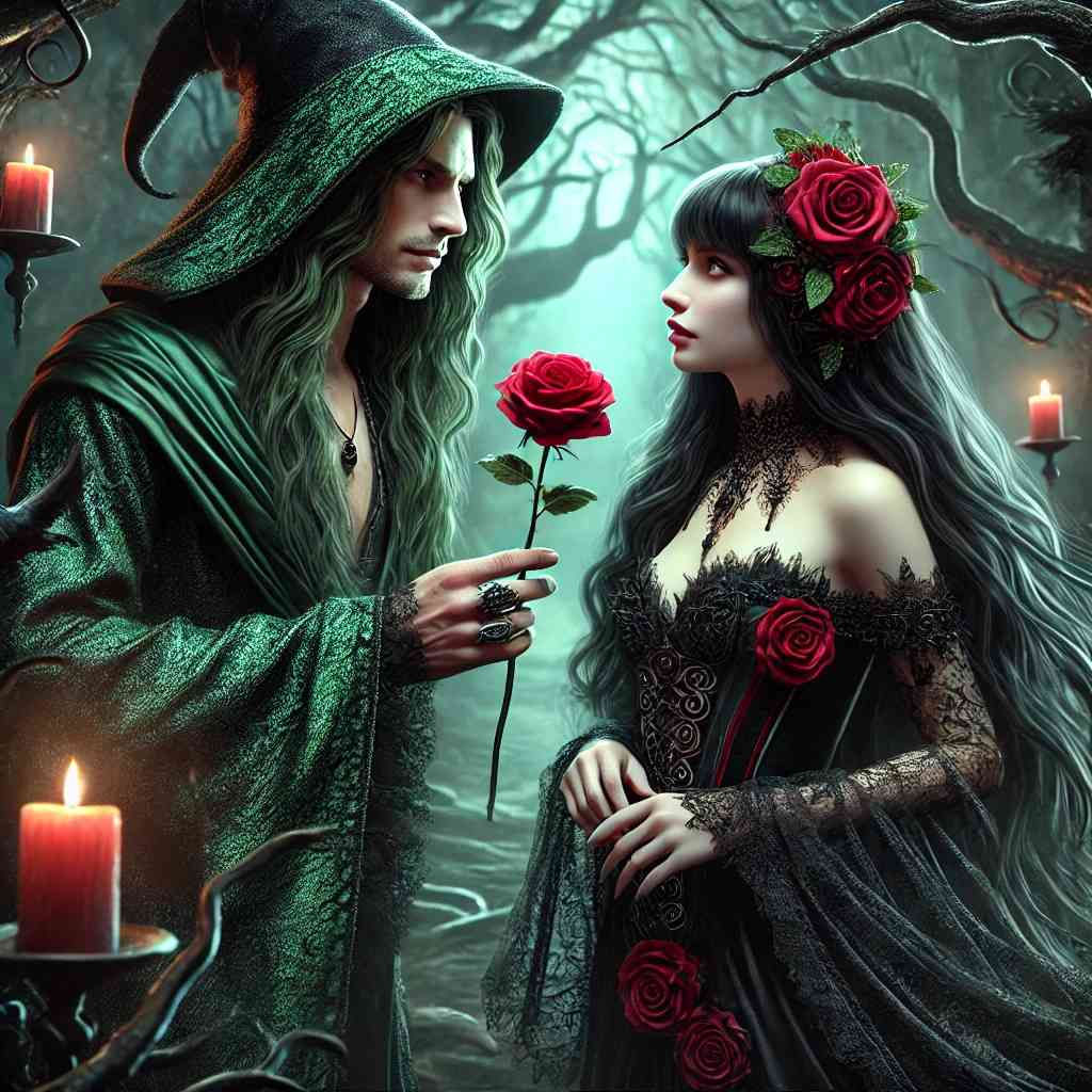 Wizard offering a rise to a lady