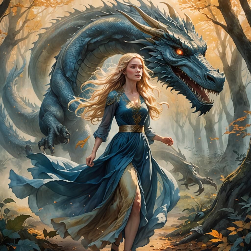 A woman with a dragon
