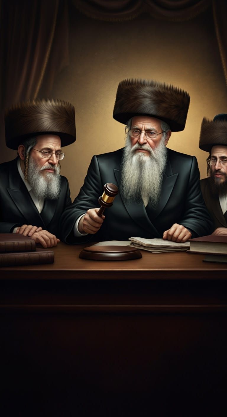 Dignified Hasidic Judges in Traditional Attire, Exuding Grav...