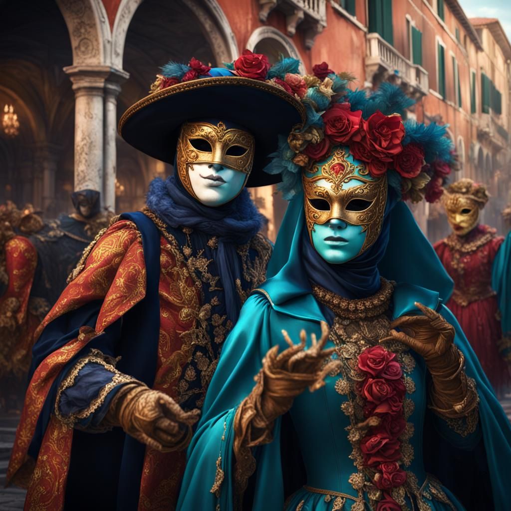 venise costum celebration in the streets with colorful peopl...