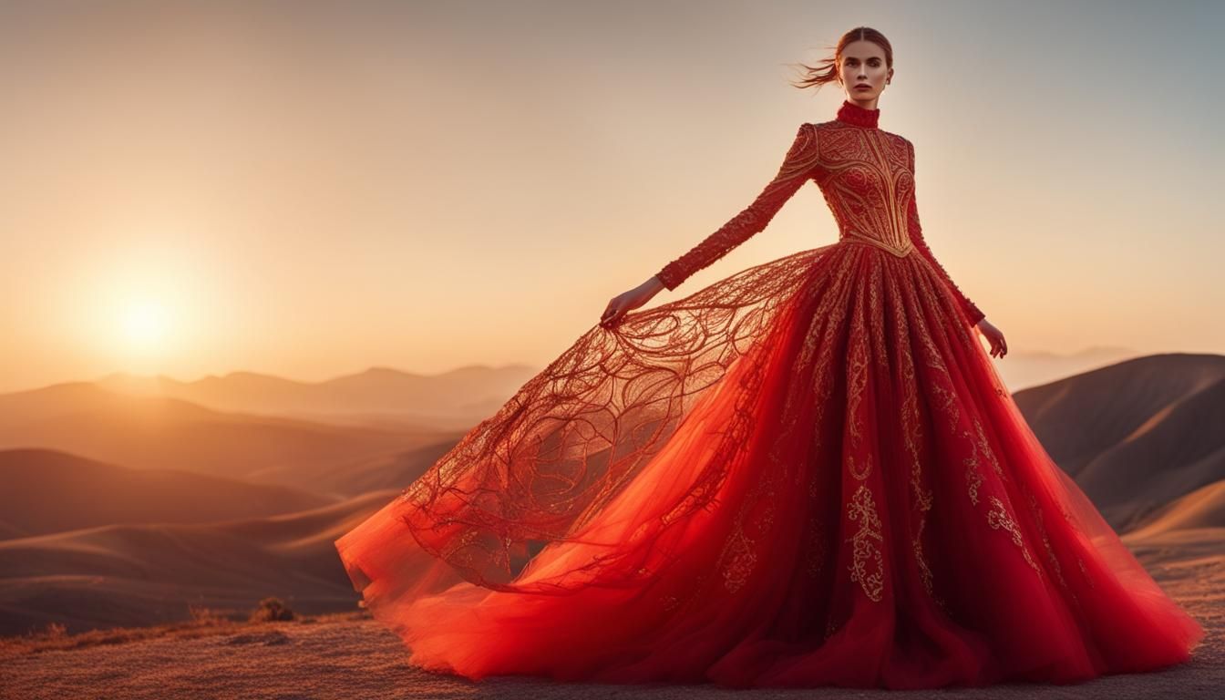 Futuristic filigree red Tulle Dress  by @Alex Cruba