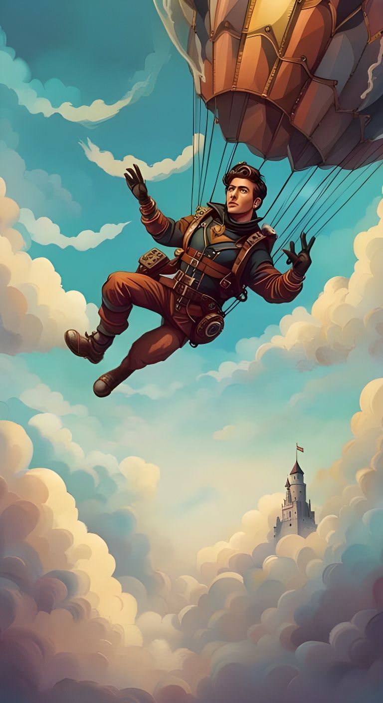 steampunk fantasy parachutist  by @Chief_Runs-with-scissors