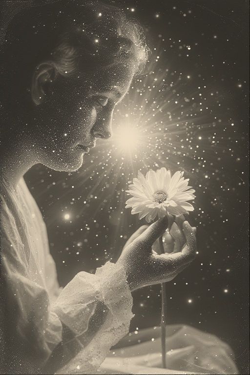 gently cradles a wilting flower