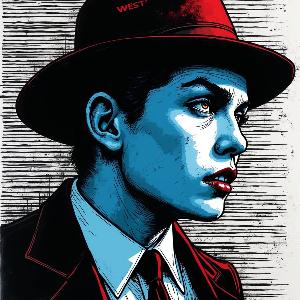 Gritty Noir Portrait in Traditional Ink Art Style