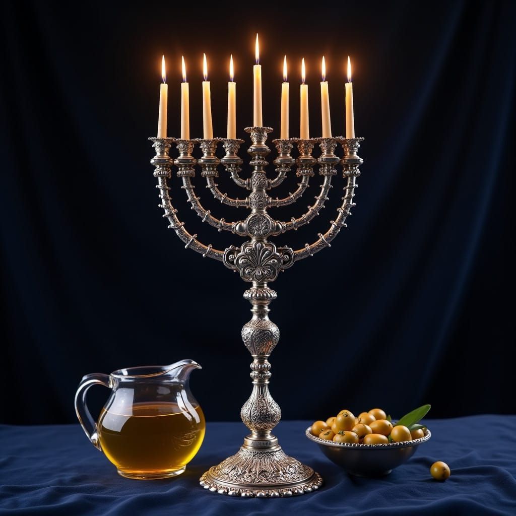 Majestic Silver Hanukkah Menorah in Opulent Fantasy Style