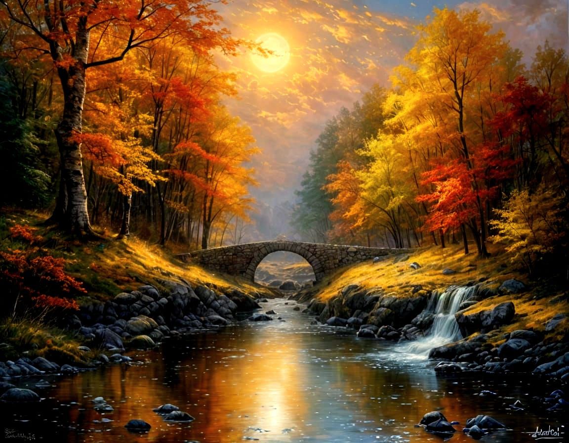 The Bridge at Serenity Creek ~ Traditional Oil Painting  by @Dryheat