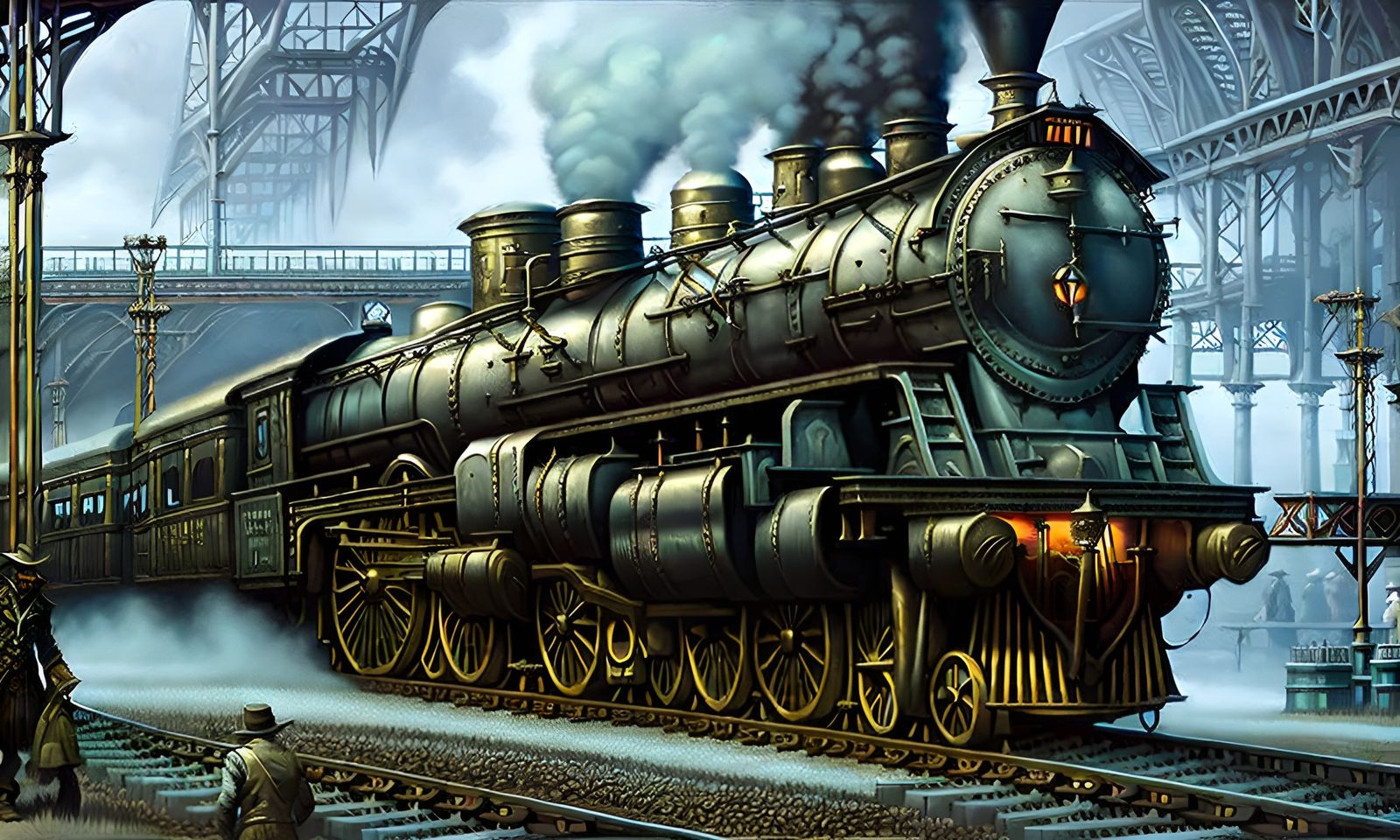 steampunk train, train station