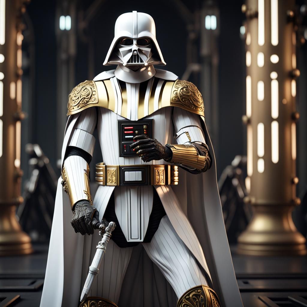 Darth Vader in white and gold armour holding warhammer - AI Generated ...