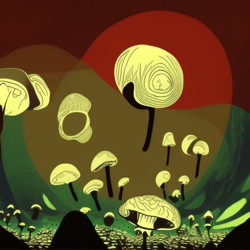 mushroom apocalypse psychedelic  drawing