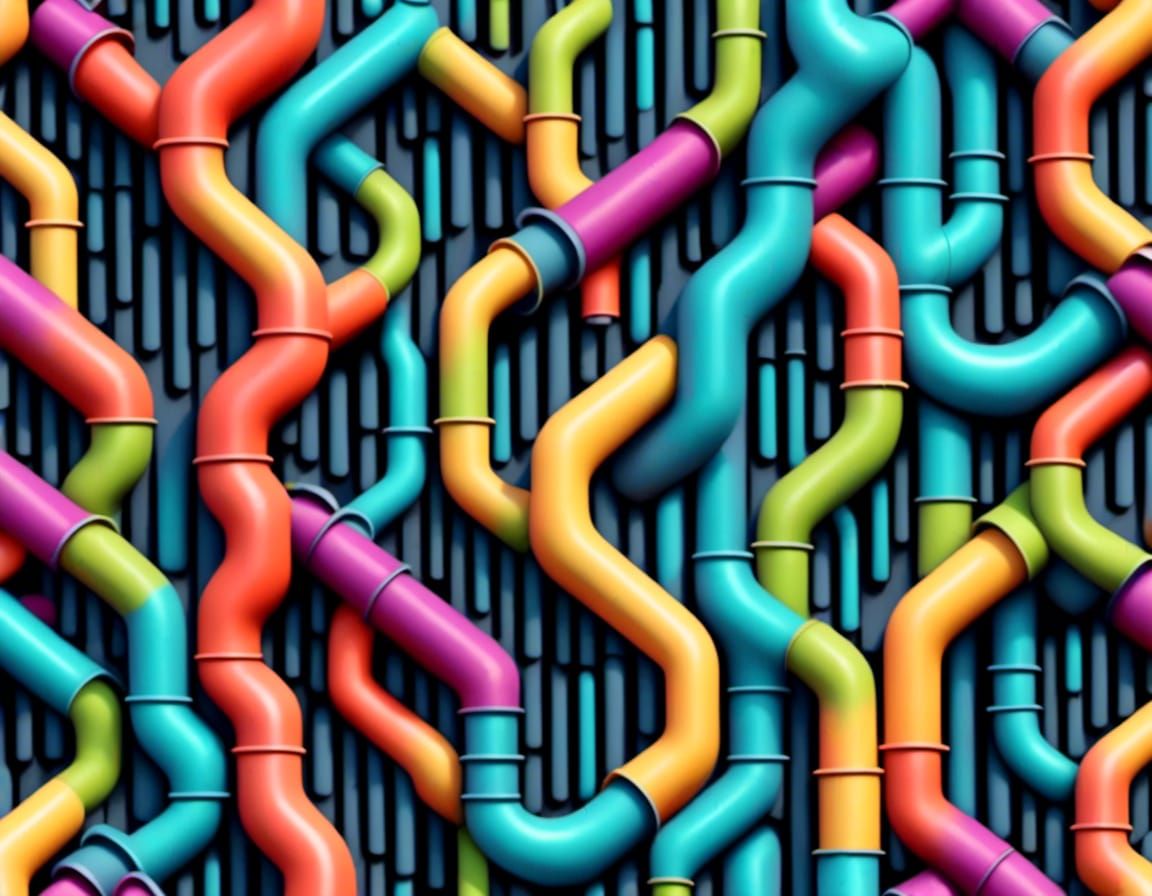 a wall covered in colorful pipes