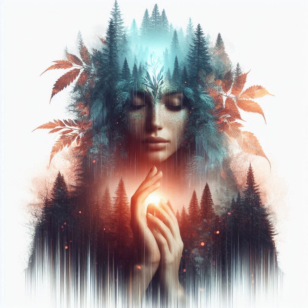 double exposure beautiful fantasy DALL-E 3 portrait landscape..