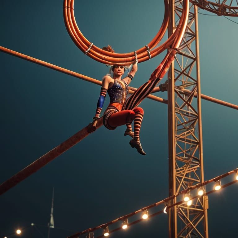 Circus high wire act, sharp focus, dynamic, high resolution